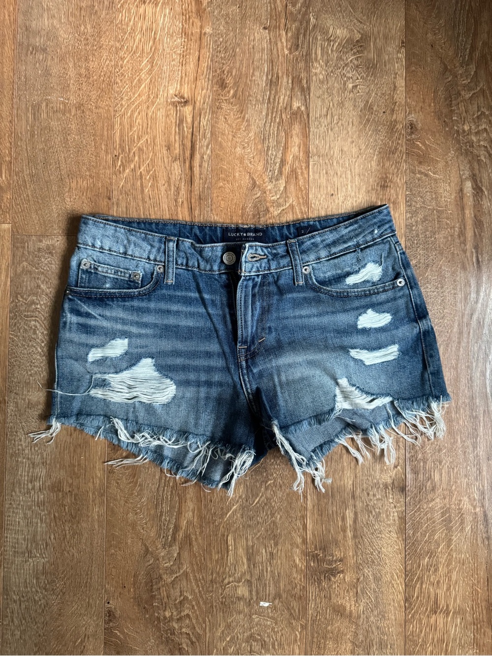 Lucky Brand Frayed Distressed Dark Blue Denim Shorts